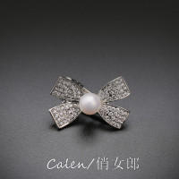 韩版优雅珍珠发卡头饰发夹子鸭嘴夹简约水钻蝴蝶结小号边夹刘海夹 银白色