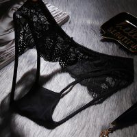 性感内裤蕾丝薄款镂空低腰开裆女式开档三角裤无痕大码情趣内衣 黑色 M