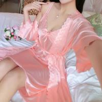 睡衣女夏季薄款冰丝绸性感吊带睡裙女诱惑情趣睡袍女两件套家居服 003#桔红 160(M)