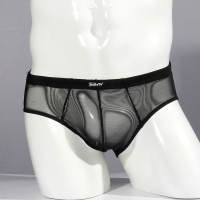 三角内裤男夏超薄冰丝全透明青年潮流个性情趣透气性感三角裤衩 黑色 L