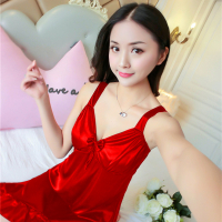 吊带睡裙女夏性感火辣深V丝绸蕾丝女式薄款冰丝 仿真真丝情趣睡衣 198红色 S适合[60-80]斤体重