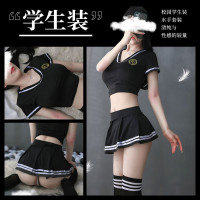 性感睡裙女大码4XL制服诱惑学生cos足球宝贝水手服超短裙走光超露 上衣+短裙+T裤 S码（75斤-95斤）
