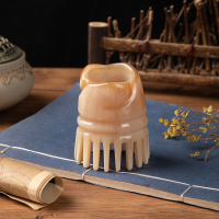 牛角梳子宽齿天然牦牛按摩梳女家用头部经络梳头疗防洗头静电 细齿按摩梳