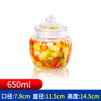 透明玻璃罐家用腌制密封罐装咸菜玻璃瓶带盖储物罐腌菜小泡菜坛子 北欧风条纹罐650ml(适装调料,茶叶,小收纳)