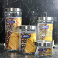 喜碧 纳吉可视盖玻璃罐可叠摆放收纳罐茶叶罐面条罐干果罐糖果罐 500ml(0349)