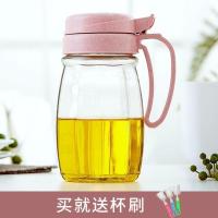 玻璃调味罐油壶防漏调料盒调味瓶盐罐家用作料瓶收纳厨房组合套装 小麦秸秆红色600ML油壶+杯刷