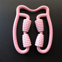 包裹式四轮夹腿瑜伽健身泡沫轴滚轮瘦腿弹性腿部肌肉放松按摩滚轴 淡粉(硬)