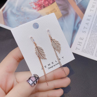 长款流苏树叶微镶满钻耳环东大门设计师款韩版气质简约耳饰显瘦脸 树叶 微镶满钻 金色