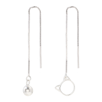 猫咪不对称长款流苏耳线女流苏显瘦脸的耳环可爱耳饰2021新款潮 通体925银猫咪铃铛不对称耳线