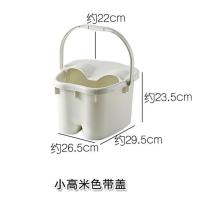 家用带盖加高泡脚桶加厚塑料桶泡脚盆过小腿足浴盆成人洗脚神器 小高米色带盖