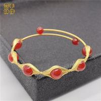 手镯女14k包金天然玛瑙手链手工编织恶魔之眼时尚ins风清新手环 润红色