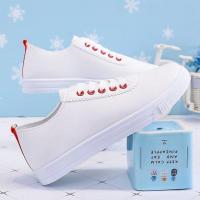 小熊帆布鞋女2021年夏季新款韩版学生百搭潮ulzzang原宿ins板鞋子 白红 1200 35