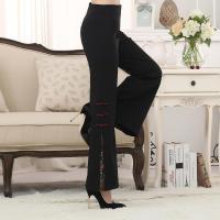 中老年妈妈黑色简洁百搭中式女长裤 改良直筒阔腿喇叭夏季唐装裤 三粒扣 2尺