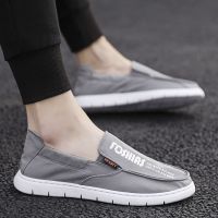 夏季亚麻帆布鞋男韩版休闲鞋男士一脚蹬懒人鞋潮流麻布鞋透气板鞋 F502灰色 43