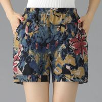 中年妈妈短裤外穿高腰夏季薄款中老年女裤夏天宽松休闲棉麻五分裤 花色 1702 XL 建议体重:90斤-115斤