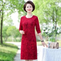 中年妈妈连衣裙春装洋气婚礼服2020新款中老年人春秋打底衫中长款 红色 XL 建议体重90-105斤
