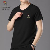 啄木鸟夏季冰丝短袖套装男中年休闲t恤中国风短袖套装宽松爸爸装 黑色T恤 XL 建议85-105斤