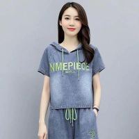 单件/套装 牛仔阔腿裤牛仔裤女2020夏新款韩版气质绣花减龄两件套 绿色上衣[单件] S 80-95斤