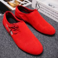 豆豆鞋男夏季男士韩版帆布潮鞋社会一脚蹬懒人休闲透气老北京布鞋 红色[优惠] 39