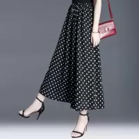 高腰波点阔腿裤子女宽松显瘦2021夏季新款雪纺休闲九分裙裤大脚裤 黑色 波点 裙裤 S 建议70-80斤