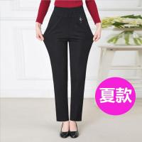 妈妈裤子春秋新款松紧腰中年宽松高弹力直筒休闲长裤中老年女裤子 夏款黑色 XL 建议90--115斤