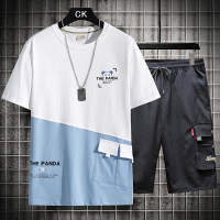 wsng ins港风运动套装男夏T恤季潮流搭配宽松T恤短袖短裤一套衣服男两件套