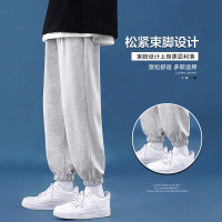 灰色运动裤男春秋款休闲长裤卫裤男士加绒裤子冬季宽松束脚裤潮流