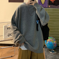 圆领毛衣男港风套头2021秋冬针织衫日系学生加绒加厚宽松潮牌打底衫wsng