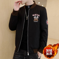 男士外套韩版休闲加绒夹克男春秋立领上衣潮流男秋冬装加厚棉衣服wsng