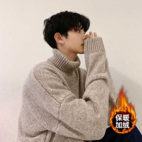 wsng 高领毛衣男秋冬季慵懒风潮流加绒加厚宽松大码针织衫学生外套