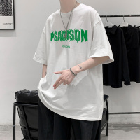 短袖T恤男夏季潮流男装2022新款宽松半袖上衣纯棉印花字母体恤衫 Wsng