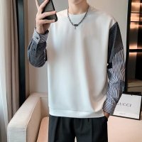 春秋季新款假两件长袖t恤男士休闲衬衫韩版潮流青少年圆领卫衣男装 Wsng