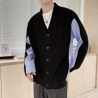 2022秋季新款打底毛衣男士长袖衬衫领假两件男秋冬潮流开衫V领针织衫 Wsng