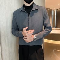 社会小伙子假两件毛呢衬衫男长袖秋冬男装秋装夹克修身毛衣外套 Wsng