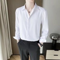 秋季高级白色衬衫男长袖2022新款商务衬衣男士休闲修身高端男装纯色寸衫 Wsng