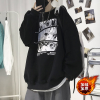 圆领套头卫衣男秋冬潮牌ins宽松字母印花上衣服港风帅气长袖外套夹克 wsng