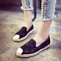 枫述夏季新款韩版网纱豆豆鞋女平底浅口单鞋透气镂空懒人鞋蕾丝渔夫鞋