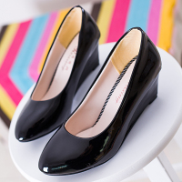 枫述高跟职业上班皮鞋白色护士鞋工作女鞋春季新款女单鞋圆头坡跟