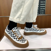 枫述学院风帆布鞋男低帮棋盘格子板鞋2021年新款夏季透气男鞋韩版chic