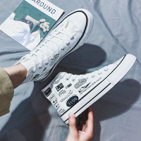 枫述涂鸦帆布鞋男高邦韩版潮流百搭板鞋2020春季新款学生高帮鞋子潮鞋