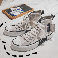 枫述高帮帆布鞋男2021春季新款韩版百搭板鞋男哆啦A梦联名鞋子男潮鞋