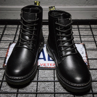 枫述马丁靴男春季中帮工装英伦风男鞋潮鞋男士加绒雪地靴黑色皮靴男