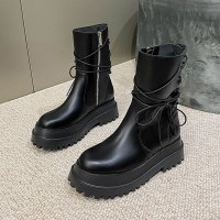 枫述黑色马丁靴女英伦风2021年秋季新款百搭复古厚底烟筒网红短单靴子