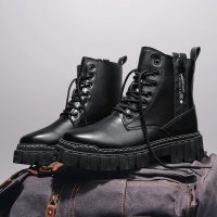 枫述男鞋春秋季新款英伦风高帮ins工装靴黑色机车马丁皮靴男潮鞋冬季