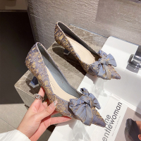 枫述法式少女高跟鞋女鞋子2022年新款春季蝴蝶结网红尖头细跟浅口单鞋