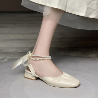 枫述伴娘仙女鞋温柔包头凉鞋女2022新款小众设计中跟淑女法式绑带鞋子