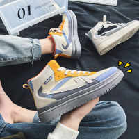 述雅夏季高帮男鞋子韩版潮流学生百搭帆布鞋休闲运动潮鞋厚底男士板鞋