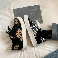 述雅帆布鞋男低帮2021新款夏季透气原宿风男鞋子ins板鞋厚底豹纹潮鞋