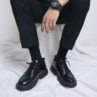 述雅漆皮亮面黑色小皮鞋男士韩版潮流英伦青年圆头马丁鞋秋季男鞋西装