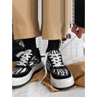 述雅2021男鞋春季新款低帮帆布鞋斑马纹潮鞋厚底韩版潮流百搭港风板鞋